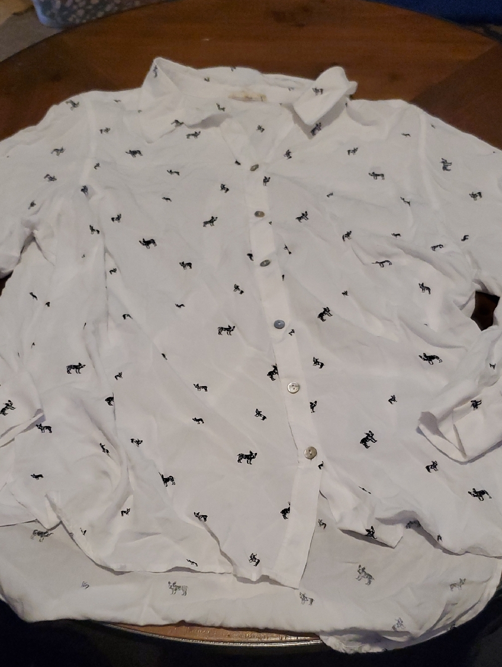 Jane and Delancey White Button-Down Shirt with Black Animal Motif